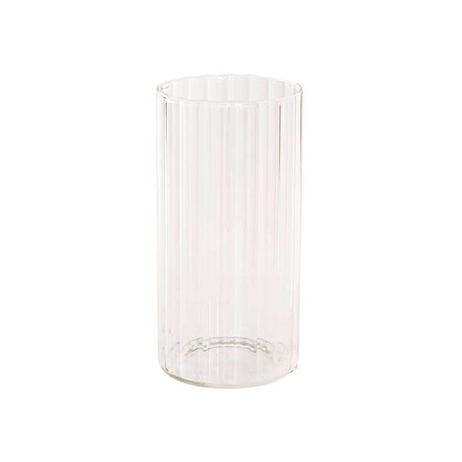 Glass Cylinder Vase Ribbed Clear