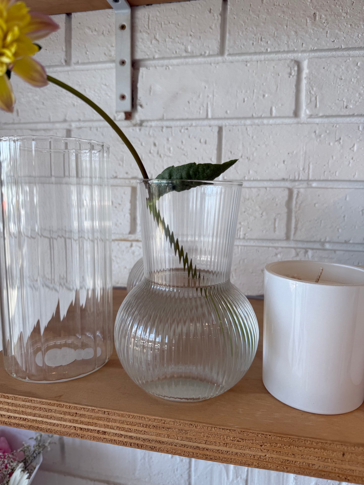 Glass Ribbed Ginger Lily Vase Clear